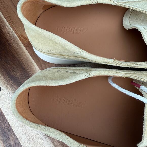 OluKai Ka\'a Driver Loafers Men\'s 11.5 Boat Shoes Golden Sand Leather Suede NEW main image 5